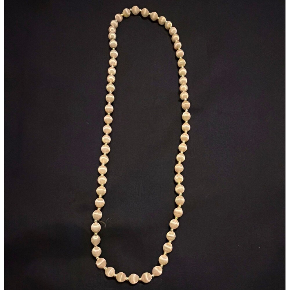 Vintage 1960s Cream Satin Wrap Bead Necklace, Shimmering Silk Thread Silver bead